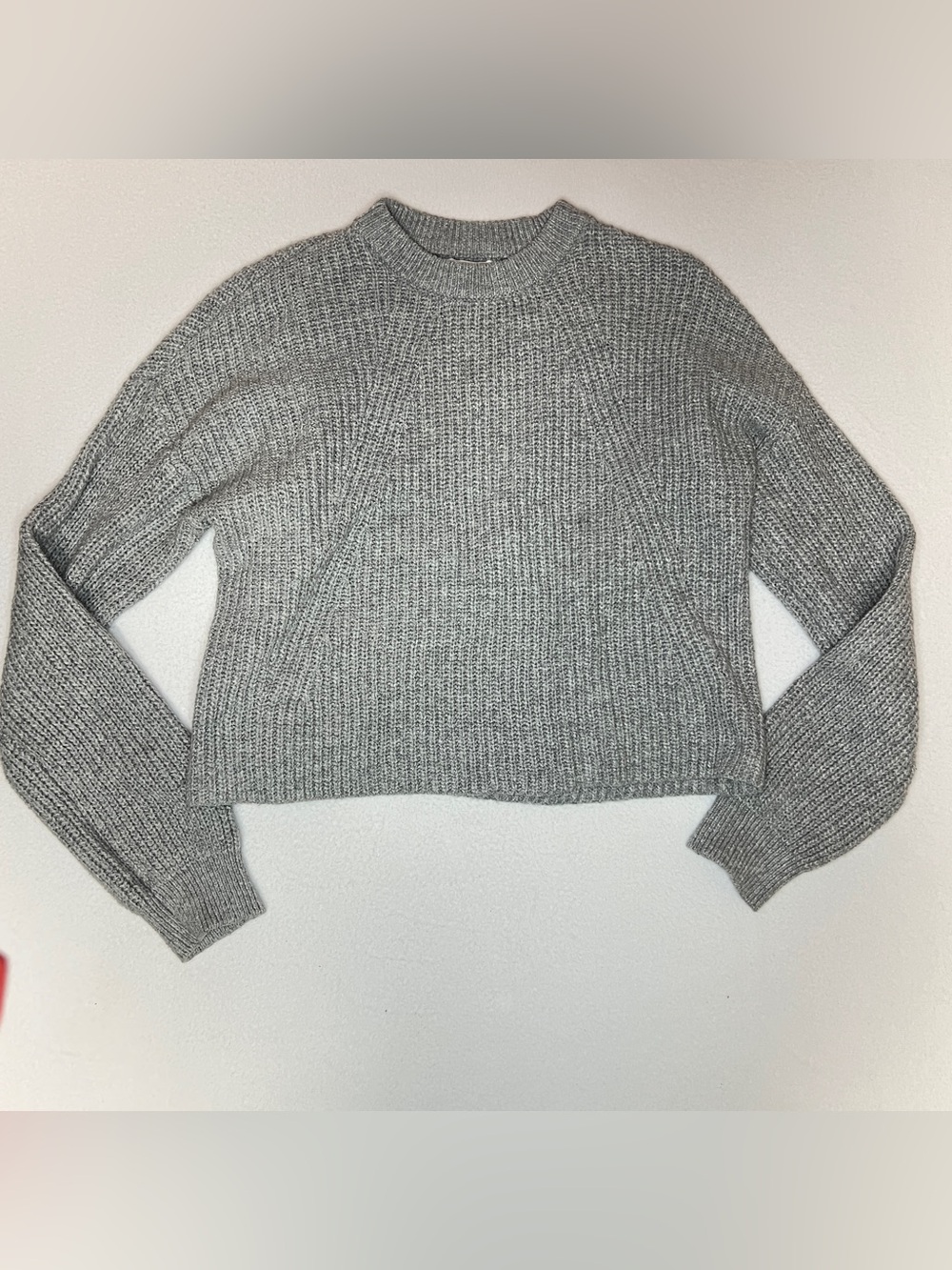 BP Nordstrom Gray Ribbed Knit Sweater Small Cropped Crewneck Capsule Cozy Top